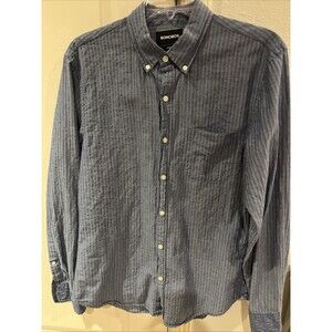 Bonobos Shirt Mens Large Blue Gray button Down Tailored Fit Striped Long Sleeve